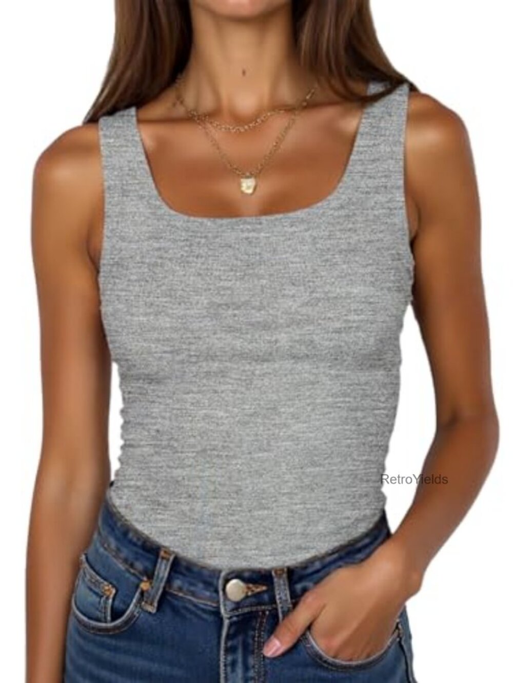 Women's Sleeveless Ribbed Tank Top Square Neck Fitted Knit Cami Casual Summer